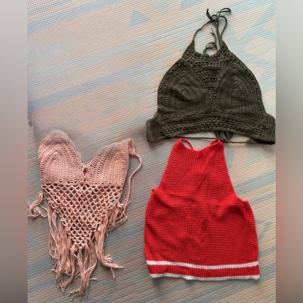 3 crochet halter tops great condition fringe